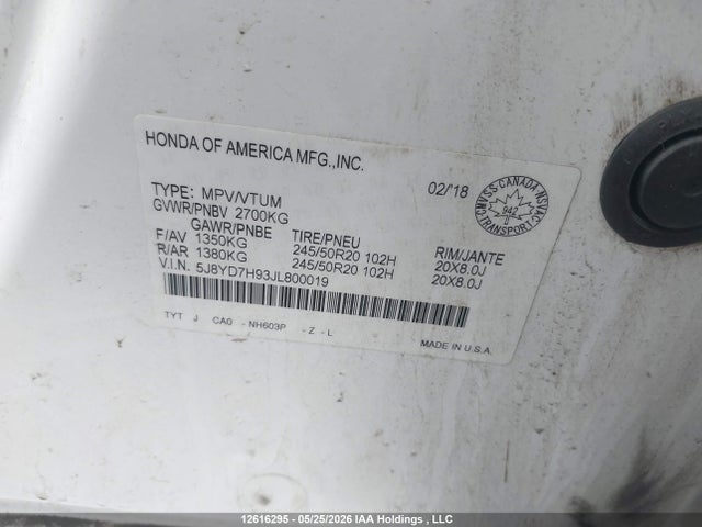 12616295 :رقم المزاد ، 5J8YD7H93JL800019 vin ، 2018 Acura Mdx Sport Hybrid مزاد بيع