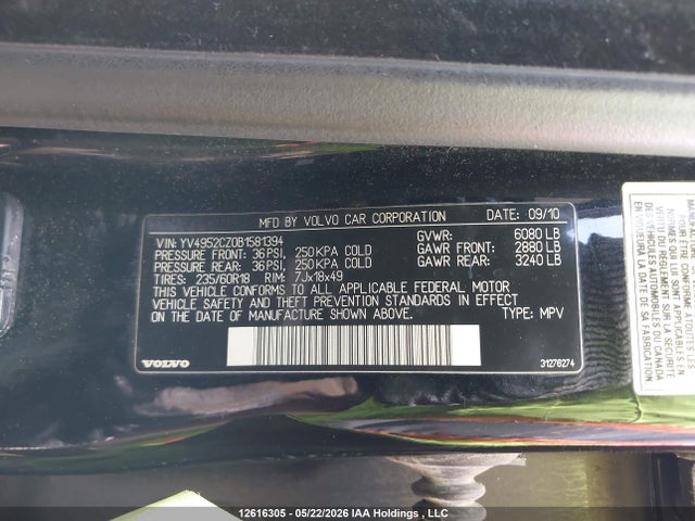 Продаж на аукціоні авто 2011 Volvo Xc90 3.2 Level 1/3.2 Level 2, vin: YV4952CZ0B1581394, номер лоту: 12616305