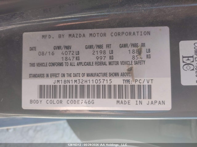 Aukcja sprzedaży 2017 Mazda Mazda3 Gt, vin: JM1BN1M32H1105715, numer aukcji: 12616312