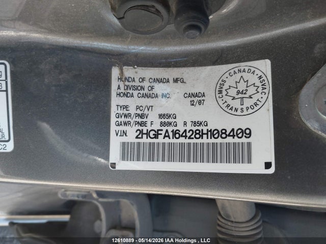 Продажа на аукционе авто 2008 Honda Civic Dx-g, vin: 2HGFA16428H108409, номер лота: 12610889