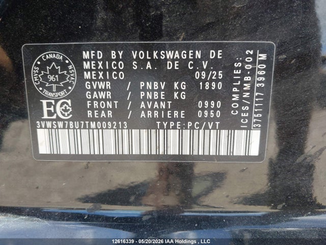 Aukcja sprzedaży 2026 Volkswagen Jetta Comfortline, vin: 3VWSW7BU7TM009213, numer aukcji: 12616339