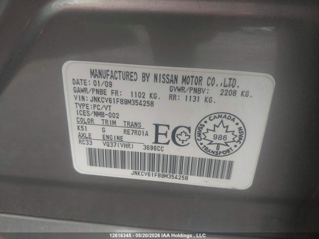 Aukcja sprzedaży 2009 Infiniti G37, vin: JNKCV61F89M354258, numer aukcji: 12616345