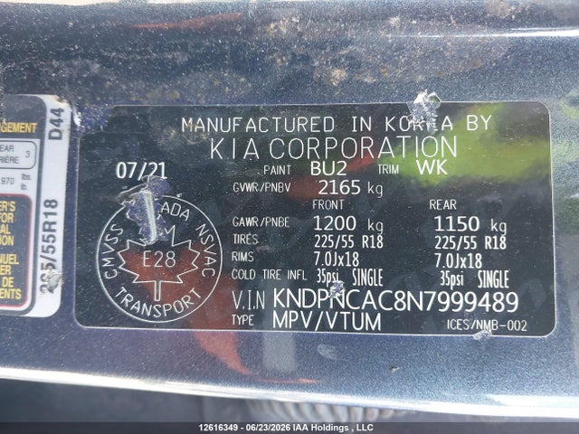 12616349 :رقم المزاد ، KNDPNCAC8N7999489 vin ، 2022 Kia Sportage Ex مزاد بيع