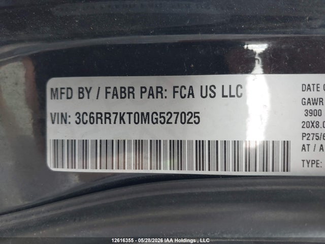 2021 Dodge Ram 1500 მანქანა იყიდება აუქციონზე, vin: 3C6RR7KT0MG527025, აუქციონის ნომერი: 12616355