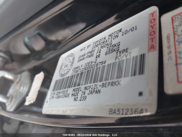 2002 Toyota Echo მანქანა იყიდება აუქციონზე, vin: JTDBT123020216754, აუქციონის ნომერი: 12616363
