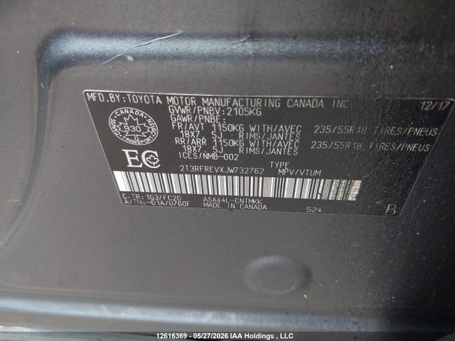 Продаж на аукціоні авто 2018 Toyota Rav4 Adventure/xle, vin: 2T3RFREVXJW732762, номер лоту: 12616369
