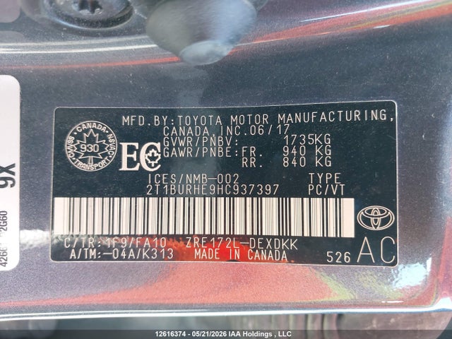 2T1BURHE9HC937397 Toyota COROLLA CE