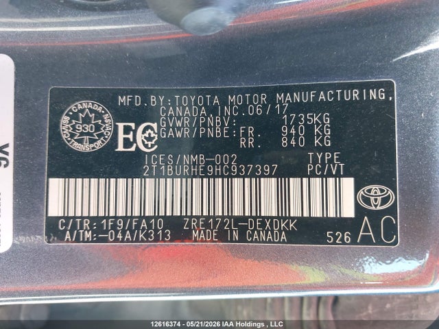 2T1BURHE9HC937397 Toyota COROLLA CE