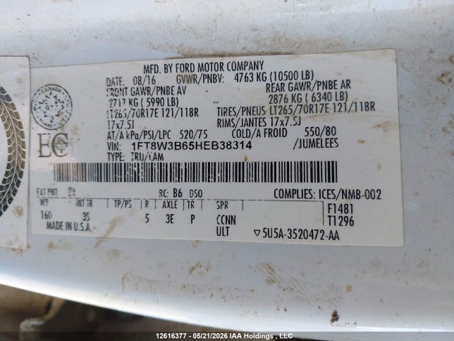 Продаж на аукціоні авто 2017 Ford F350 Super Duty, vin: 1FT8W3B65HEB38314, номер лоту: 12616377