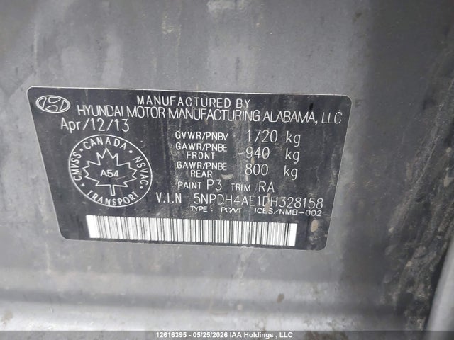 12616395 :رقم المزاد ، 5NPDH4AE1DH328158 vin ، 2013 Hyundai Elantra Gls مزاد بيع