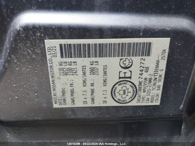 Продажа на аукционе авто 2021 Nissan Rogue Sv, vin: 5N1AT3BB9MC744272, номер лота: 12616399