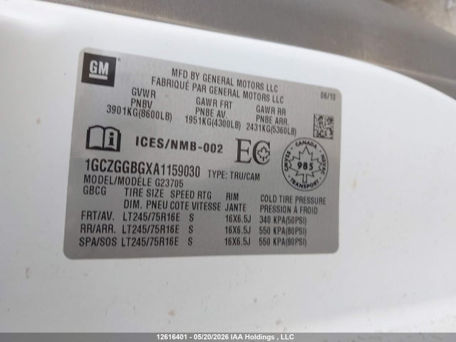 Продаж на аукціоні авто 2010 Chevrolet Express 2500 Standard, vin: 1GCZGGBGXA1159030, номер лоту: 12616401