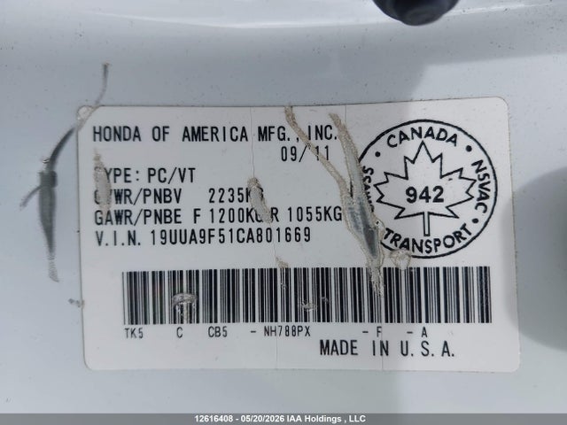 Aukcja sprzedaży 2012 Acura Tl, vin: 19UUA9F51CA801669, numer aukcji: 12616408