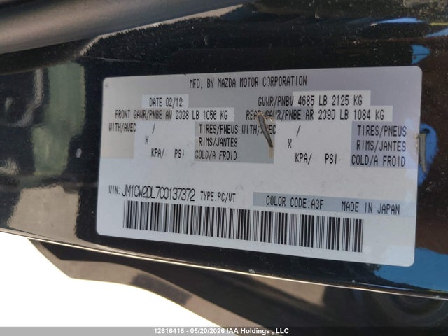 2012 Mazda Mazda5 Gt მანქანა იყიდება აუქციონზე, vin: JM1CW2DL7C0137372, აუქციონის ნომერი: 12616416
