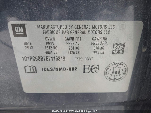 1G1PC5SB7E7116319 Chevrolet CRUZE LT