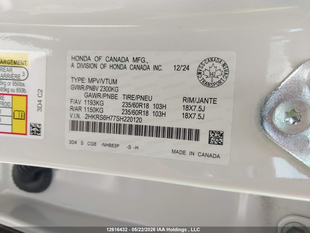 Продаж на аукціоні авто 2025 Honda Cr-v Ex-l Hybrid, vin: 2HKRS6H77SH220120, номер лоту: 12616432