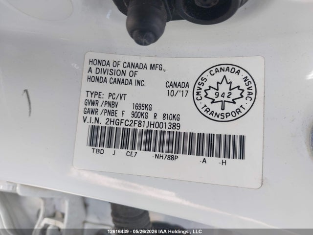 Aukcja sprzedaży 2018 Honda Civic Ex 4dr, vin: 2HGFC2F81JH001389, numer aukcji: 12616439
