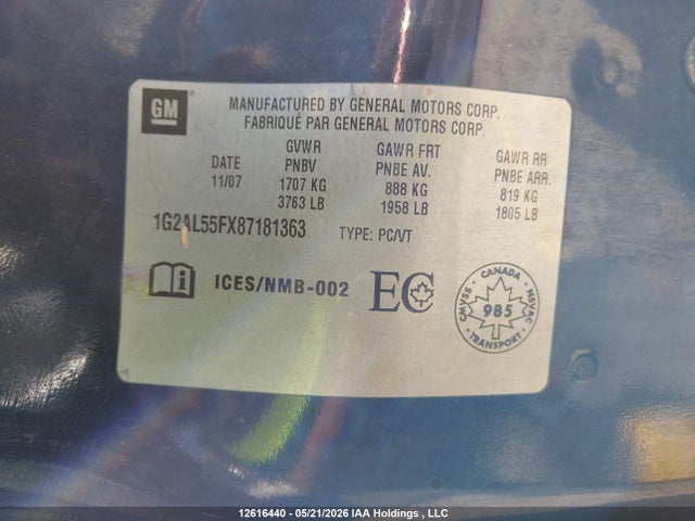2008 Pontiac G5 Se მანქანა იყიდება აუქციონზე, vin: 1G2AL55FX87181363, აუქციონის ნომერი: 12616440