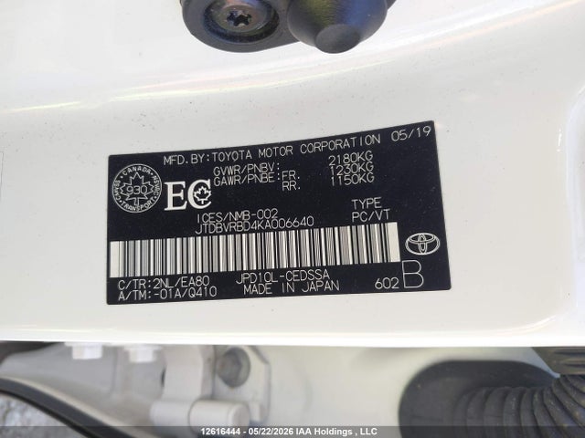 2019 Toyota Mirai მანქანა იყიდება აუქციონზე, vin: JTDBVRBD4KA006640, აუქციონის ნომერი: 12616444