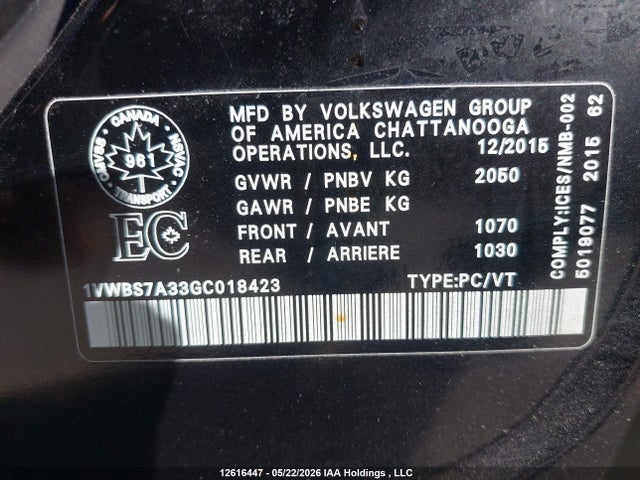 1VWBS7A33GC018423 Volkswagen Passat 1.8 Tsi Comfortline