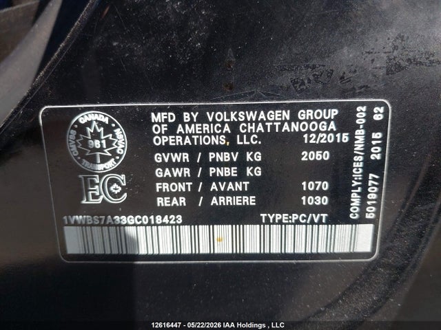 1VWBS7A33GC018423 Volkswagen Passat 1.8 Tsi Comfortline