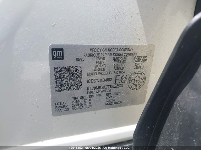 2026 Chevrolet Trailblazer Lt Awd მანქანა იყიდება აუქციონზე, vin: KL79MRSL7TB022624, აუქციონის ნომერი: 12616452