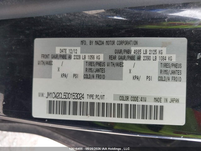 12616455 :رقم المزاد ، JM1CW2CL5D0153024 vin ، 2013 Mazda Mazda5 Gs مزاد بيع