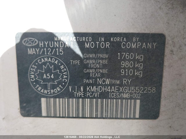 Aukcja sprzedaży 2016 Hyundai Elantra Se/sport/limited, vin: KMHDH4AEXGU552258, numer aukcji: 12616468