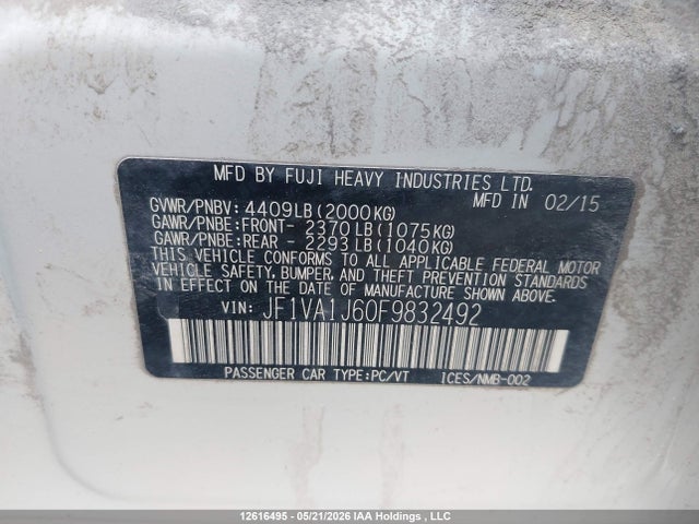 Subaru Wrx Limited 2015 JF1VA1J60F9832492 Image 9