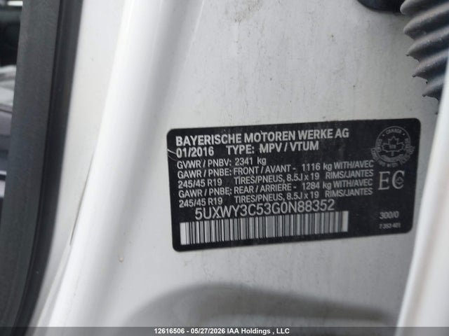 2016 Bmw X3 Xdrive28d მანქანა იყიდება აუქციონზე, vin: 5UXWY3C53G0N88352, აუქციონის ნომერი: 12616506