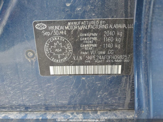 2015 Hyundai Sonata Gl მანქანა იყიდება აუქციონზე, vin: 5NPE24AF0FH098257, აუქციონის ნომერი: 12616507