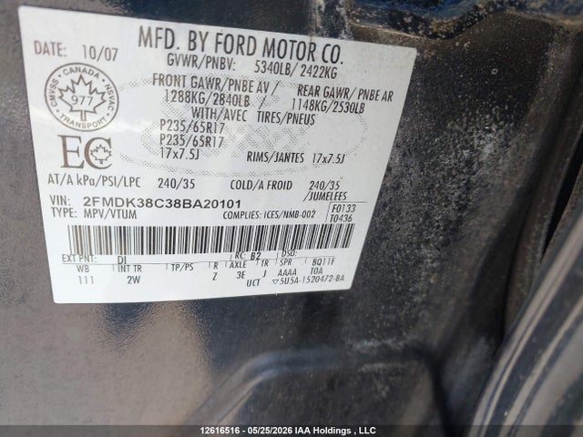 12616516 :رقم المزاد ، 2FMDK38C38BA20101 vin ، 2008 Ford Edge مزاد بيع