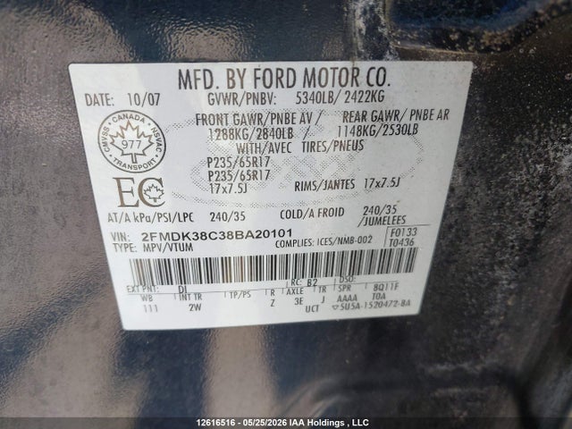 12616516 :رقم المزاد ، 2FMDK38C38BA20101 vin ، 2008 Ford Edge مزاد بيع