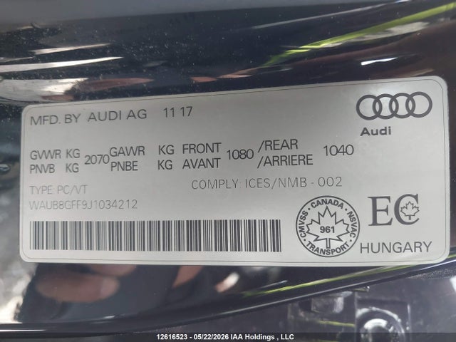 Продаж на аукціоні авто 2018 Audi A3 2.0t Komfort, vin: WAUB8GFF9J1034212, номер лоту: 12616523