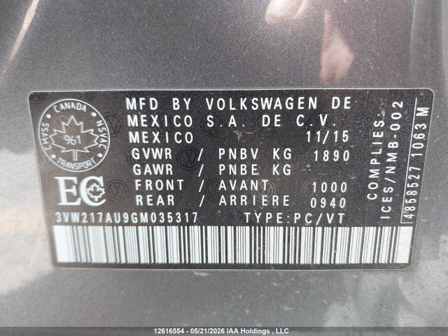 3VW217AU9GM035317 Volkswagen Golf