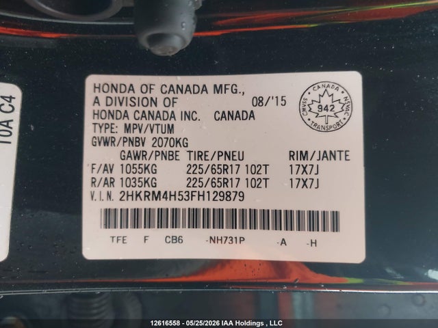 Aukcja sprzedaży 2015 Honda Cr-v Ex, vin: 2HKRM4H53FH129879, numer aukcji: 12616558