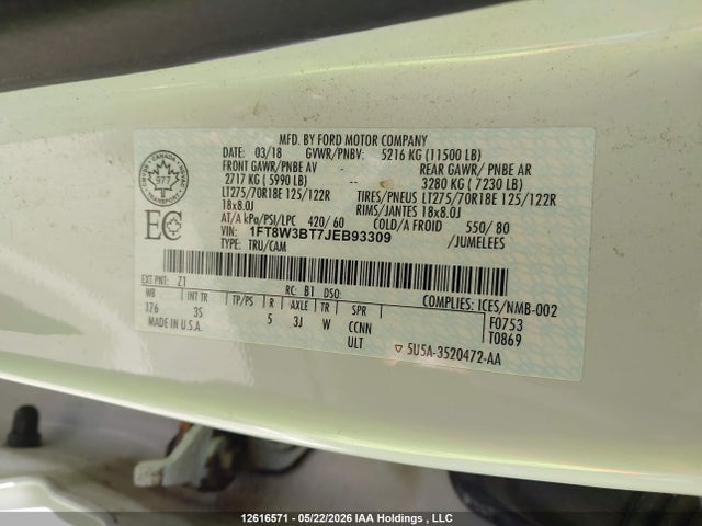 Продаж на аукціоні авто 2018 Ford F-350 Xlt, vin: 1FT8W3BT7JEB93309, номер лоту: 12616571