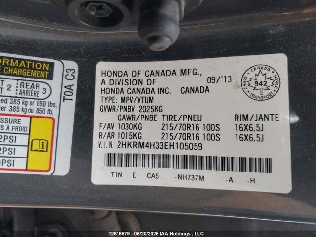 2014 Honda Cr-v Lx მანქანა იყიდება აუქციონზე, vin: 2HKRM4H33EH105059, აუქციონის ნომერი: 12616579