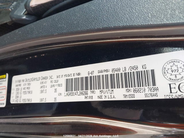 Продаж на аукціоні авто 2007 Jeep Wrangler Unlimited Sahara, vin: 1J4GA59147L206266, номер лоту: 12595931