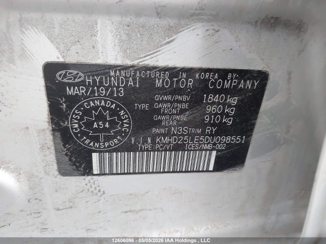 2013 Hyundai Elantra Gt Gl მანქანა იყიდება აუქციონზე, vin: KMHD25LE5DU098551, აუქციონის ნომერი: 12606096
