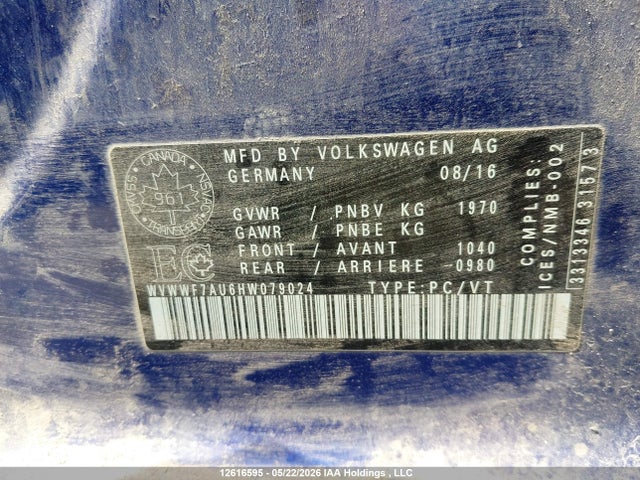 12616595 :رقم المزاد ، WVWWF7AU6HW079024 vin ، 2017 Volkswagen Golf R مزاد بيع