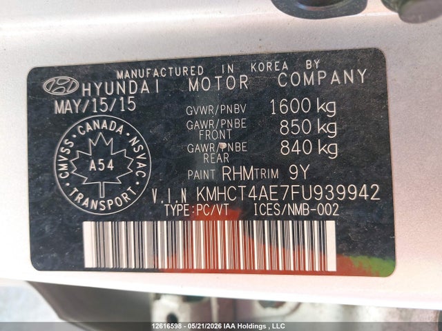 Продажа на аукционе авто 2015 Hyundai Accent Gls, vin: KMHCT4AE7FU939942, номер лота: 12616598