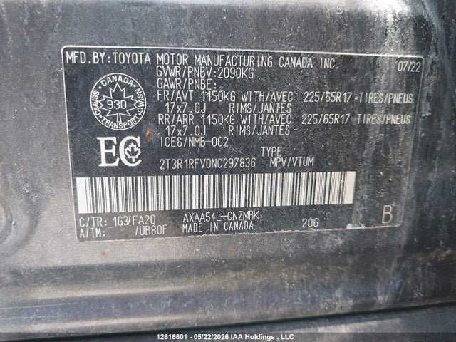 2T3R1RFV0NC297836 Toyota Rav4 Xle