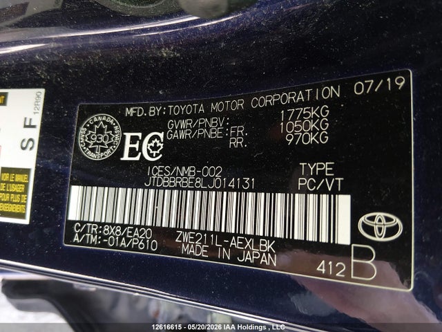 Toyota Corolla Hybrid 2020 JTDBBRBE8LJ014131 Image 18