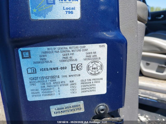 2006 Gmc Envoy მანქანა იყიდება აუქციონზე, vin: 1GKDT13S162198214, აუქციონის ნომერი: 12616616