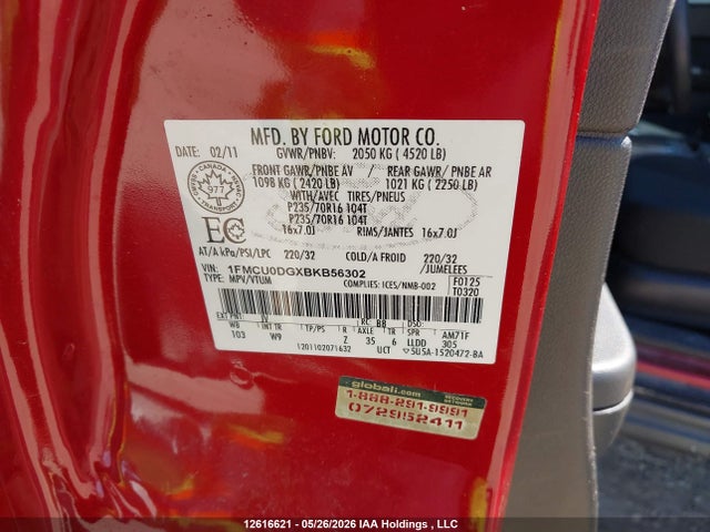 Продаж на аукціоні авто 2011 Ford Escape, vin: 1FMCU0DGXBKB56302, номер лоту: 12616621