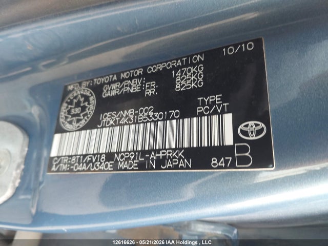 Продаж на аукціоні авто 2011 Toyota Yaris, vin: JTDKT4K31B5330170, номер лоту: 12616626