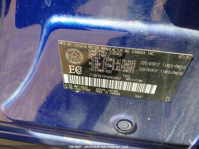 2015 Toyota Rav4 Le მანქანა იყიდება აუქციონზე, vin: 2T3BFREV5FW363463, აუქციონის ნომერი: 12616627