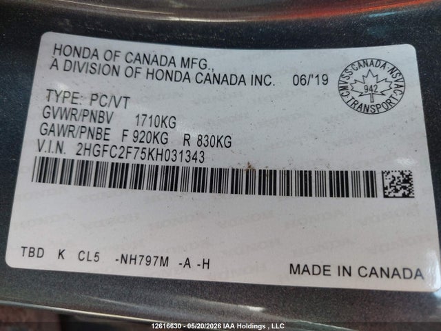Honda CIVIC EX 2019 2HGFC2F75KH031343 Image 9