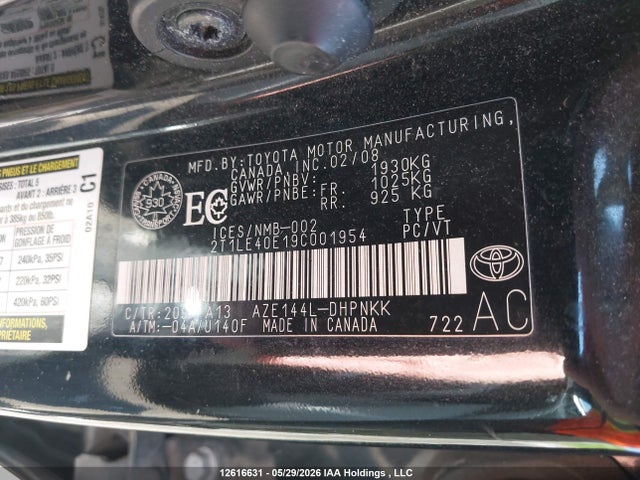 Продаж на аукціоні авто 2009 Toyota Matrix, vin: 2T1LE40E19C001954, номер лоту: 12616631